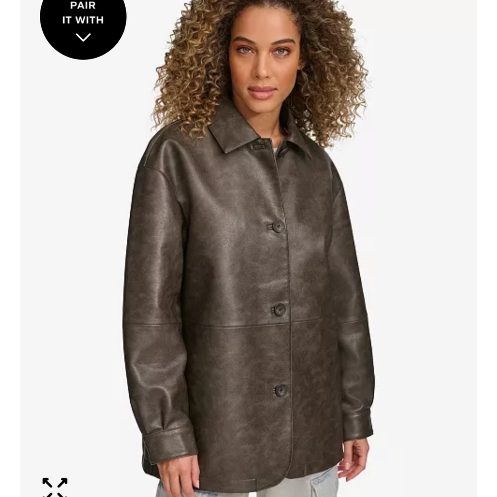 Levi’s Oversized Faux Leather Button Jacket — Charcoal Brown/ Ash